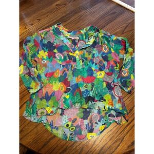 Vilagallo Tropical Fruit Cactus Print Tunic Blouse Multicolor Size 38 Long Slv